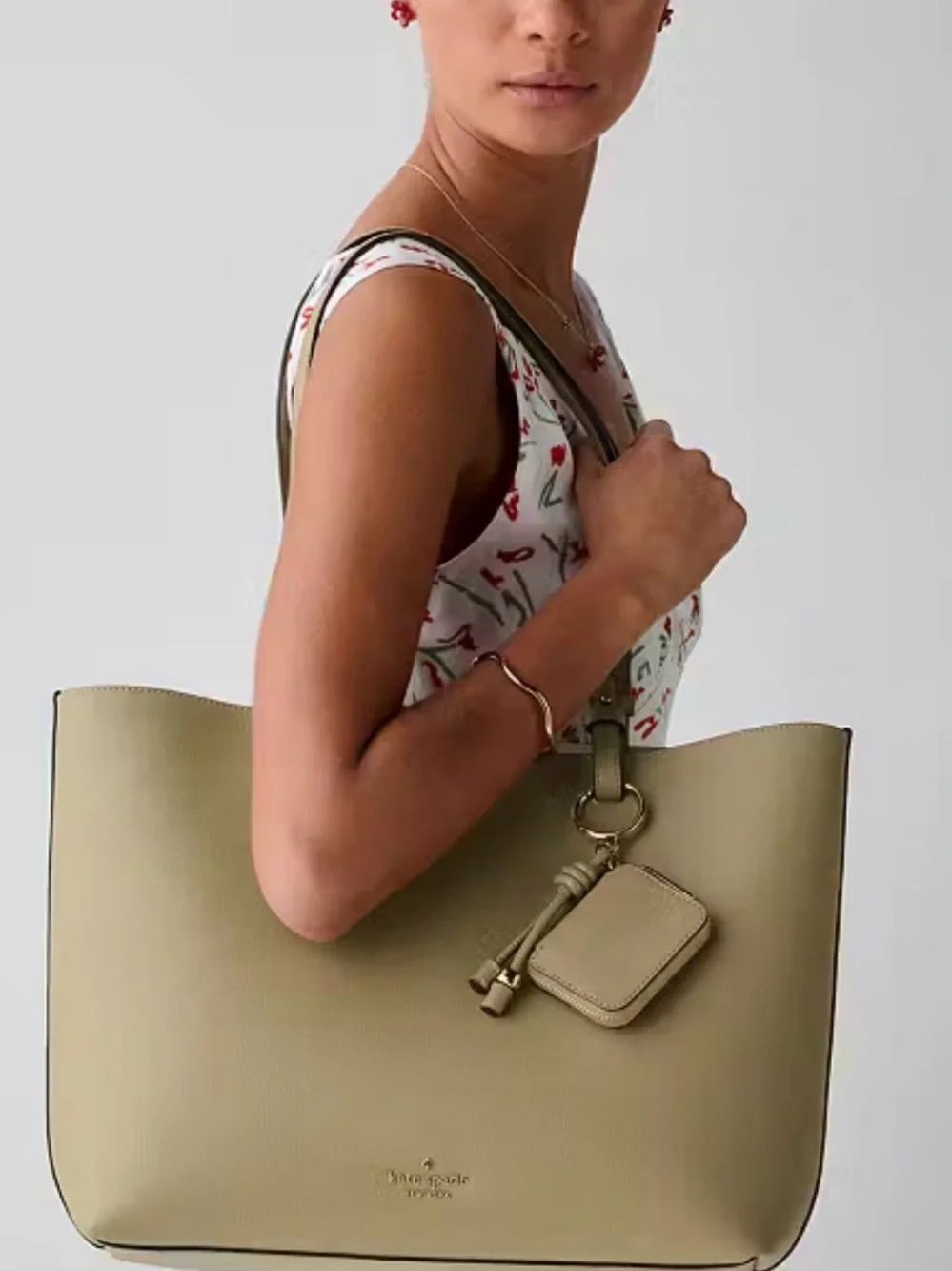 NWT- kate spade Olive-Tone Leather Tote with Charm Pouch